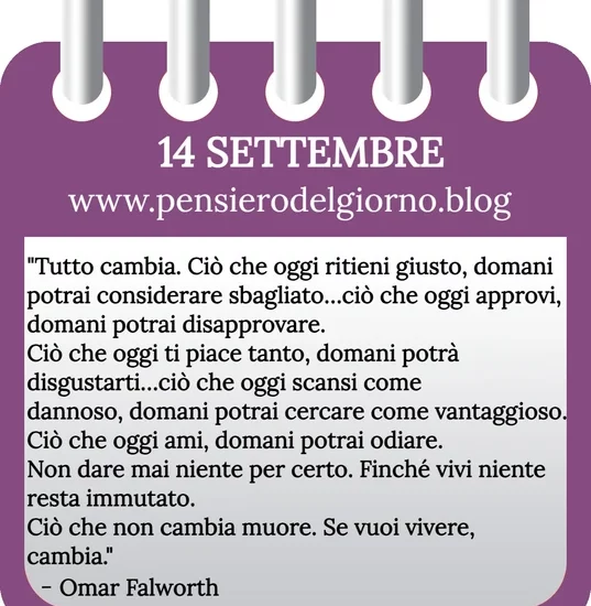 Calendario con frase del giorno oggi 14 Settembre 2023