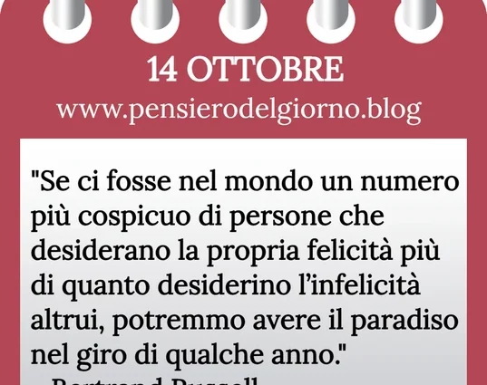 Calendario con frase del giorno oggi 14 Ottobre 2023