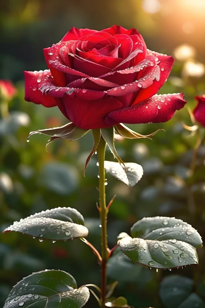 Rosa rossa con stelo e spine