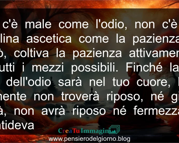 Frase del giorno buddista Non c'è male come l'odio, non c'è disciplina ascetica come la pazienza. Shantideva