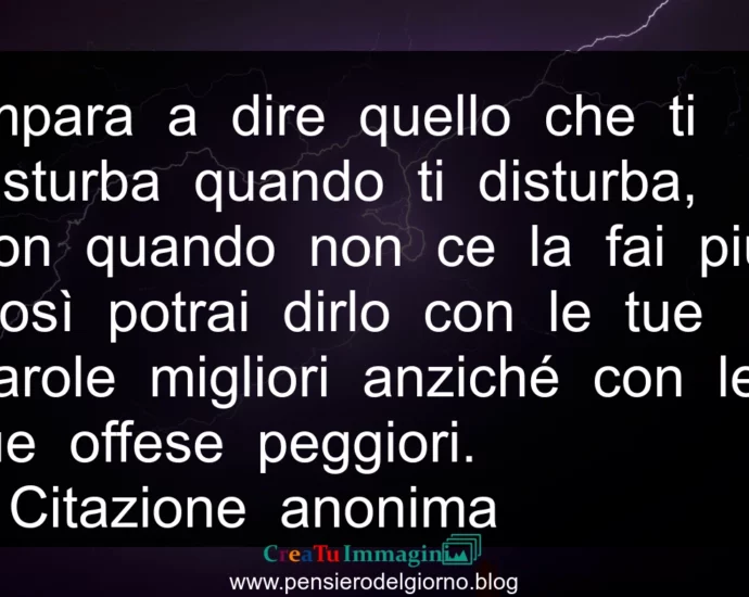 Frase di oggi: Impara a dire quello che ti disturba quando ti disturba.