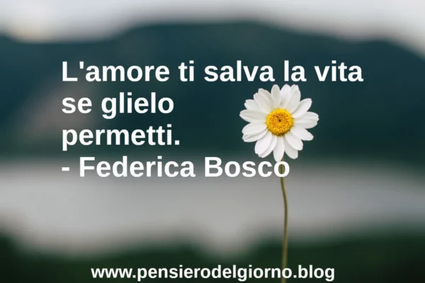 Citazione del giorno: L'amore ti salva la vita se glielo permetti. Federica Bosco