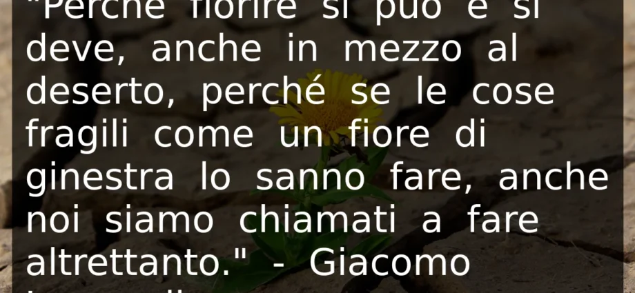 Frase di oggi Perché fiorire si può e si deve, anche in mezzo al deserto. Giacomo Leopardi